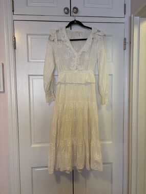 Maje Ivory Embroidered V‑Neck Midi Dress